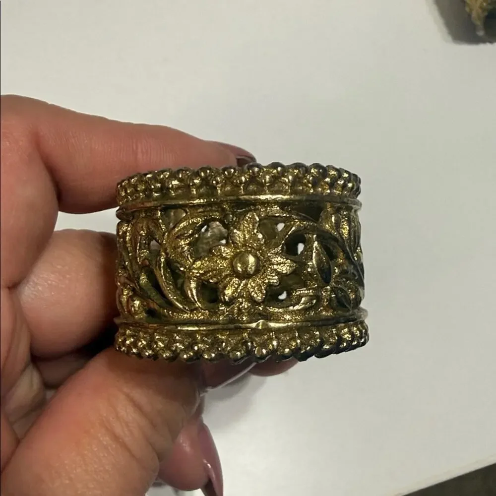 Vintage Set of 4 1980 Era Brass Filigree Napkin Rings Set of 4